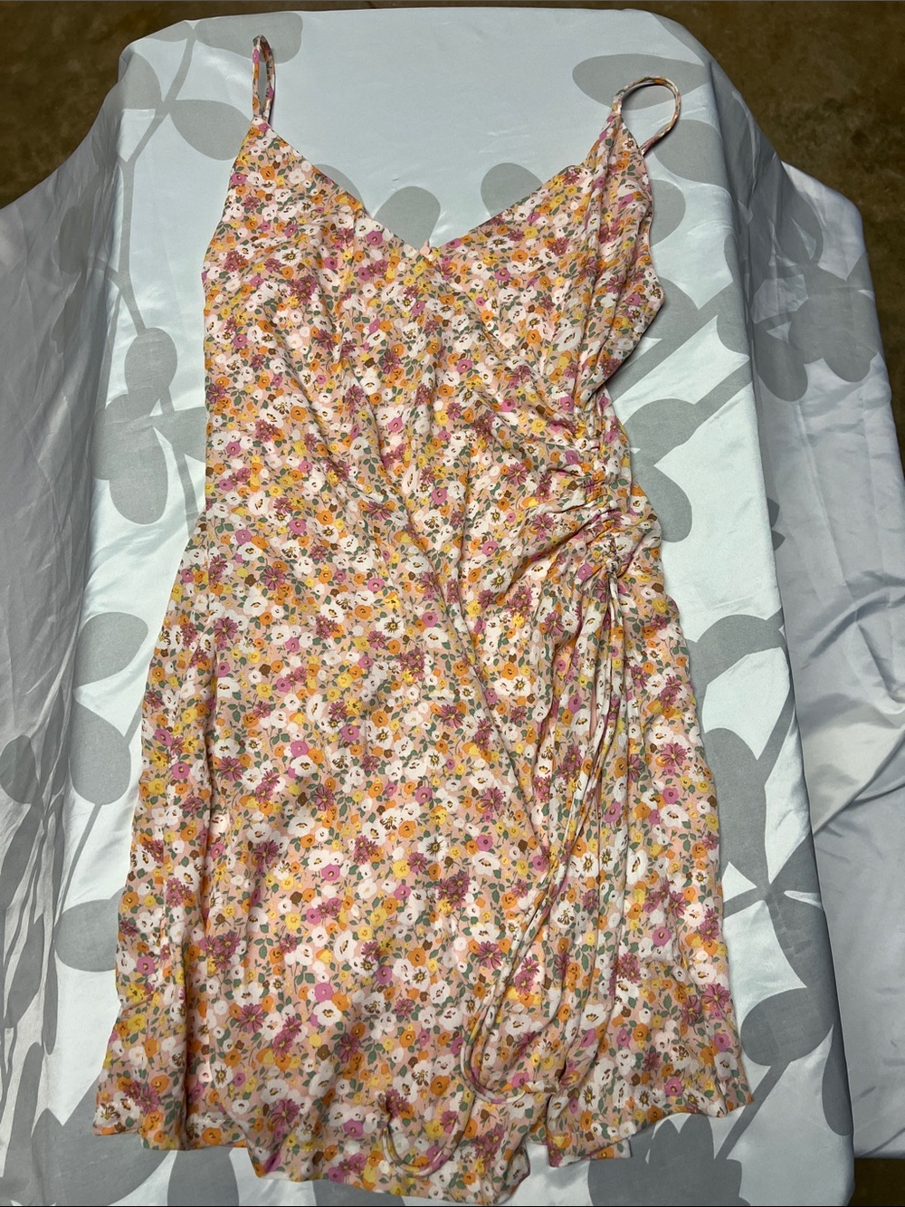 Altar'd State Pink and Yellow Floral Spaghetti-Strap Mini Dress